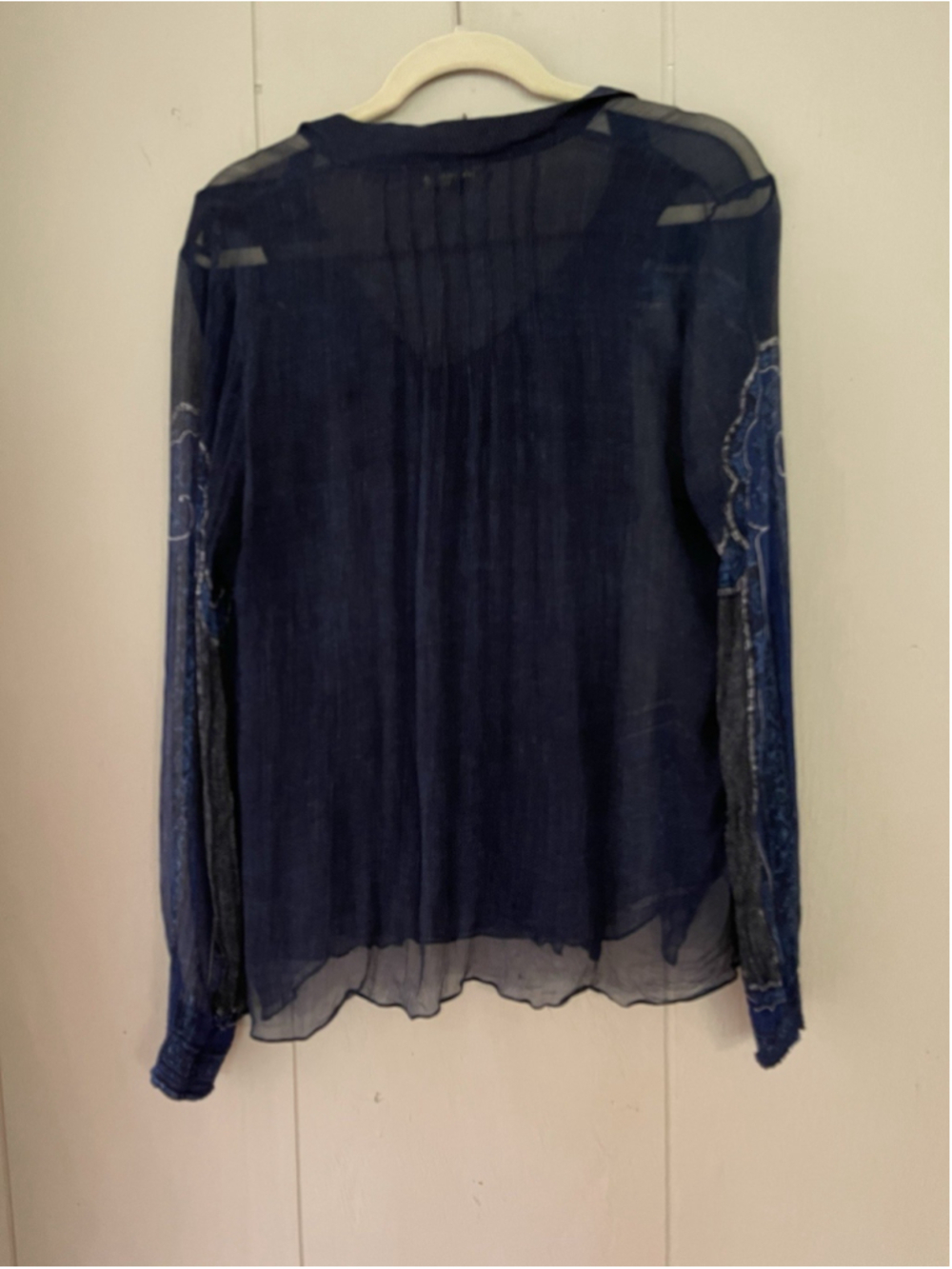 Kobi Halperin 100% Silk Sheer Peasant Bandanna Ruffle Bohemian Top Blouse L - Picture 3 of 5